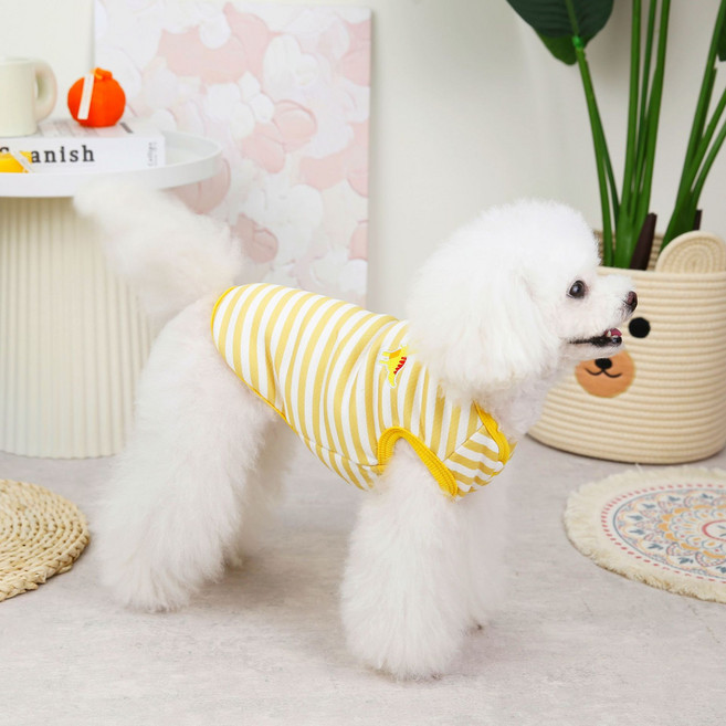 코코스튜디오 반려동물 양털 룡룡 스트라이프 조끼, 옐로우, 1개