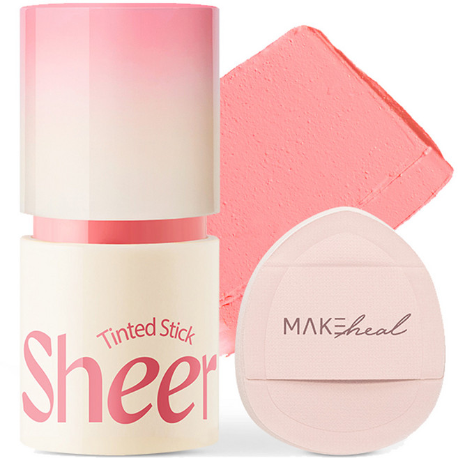 메이크힐 틴티드 쉬어 스틱 블러셔 6g + 핑거퍼프 세트, 03 쉬어 핑크 프롤리, 1개