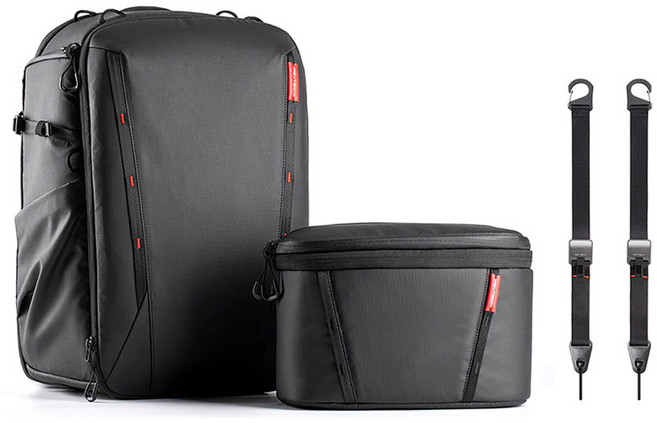 피지와이텍 원모2 카메라 백팩 35L P-CB-112 + 카메라 스트랩 P-CB-126 세트, 블랙, 1세트