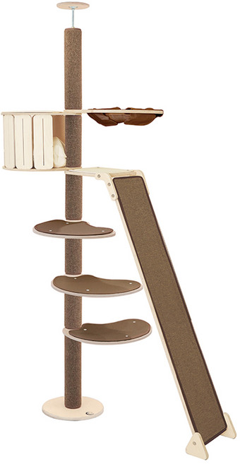 캣츠드림 고양이 놀이와 휴식의 공존 하우스 앤 슬라이드형 캣폴 세트 004 대 B형, 브라운, 1세트