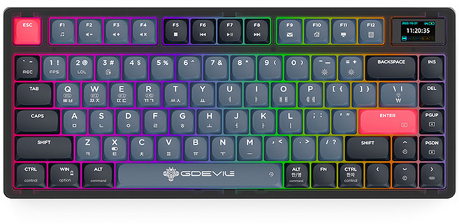 지데빌 블루투스 81키 기계식 게이밍 유무선 텐키리스 키보드, 블루 + 블랙, G712LS PLUTON, 적축