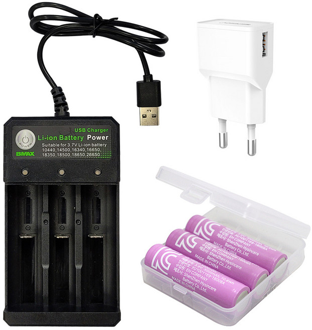 3000mAh 배터리 18650 3p + 3구 충전기 + USB 충전기 세트, 1세트