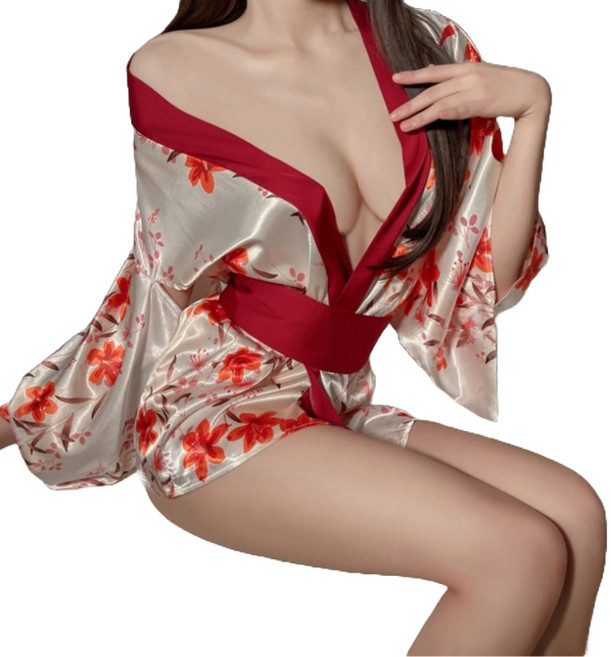 컨셉홀릭 여성용 섹시 기모노 슬립 + 허리벨트 + 티팬티 세트