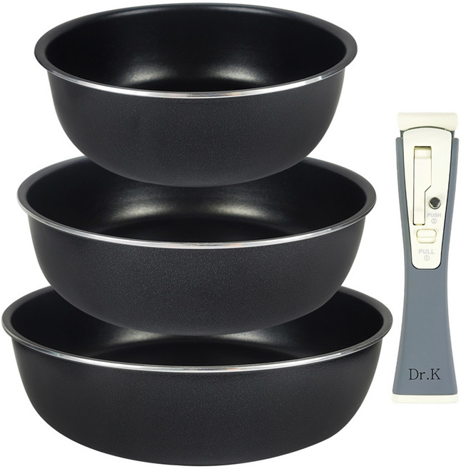 오스벨 인덕션 IH 매직핸들 착탈식 소테팬 세트 4개, 블랙, 소테팬 20cm + 소테팬 24cm + 소테팬 28cm + 매직핸들, 1세트