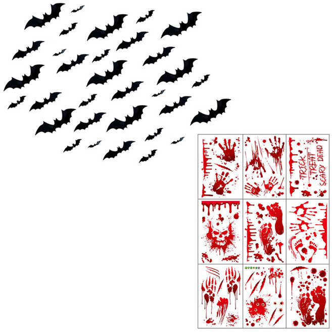 파티쇼 할로윈 장식 스티커 블러드 + 박쥐데코 종합 32p 세트, 혼합색상, 1세트
