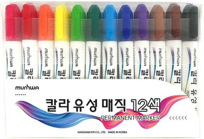 문화연필 칼라 유성 매직 12종 세트, 혼합색상, 1세트