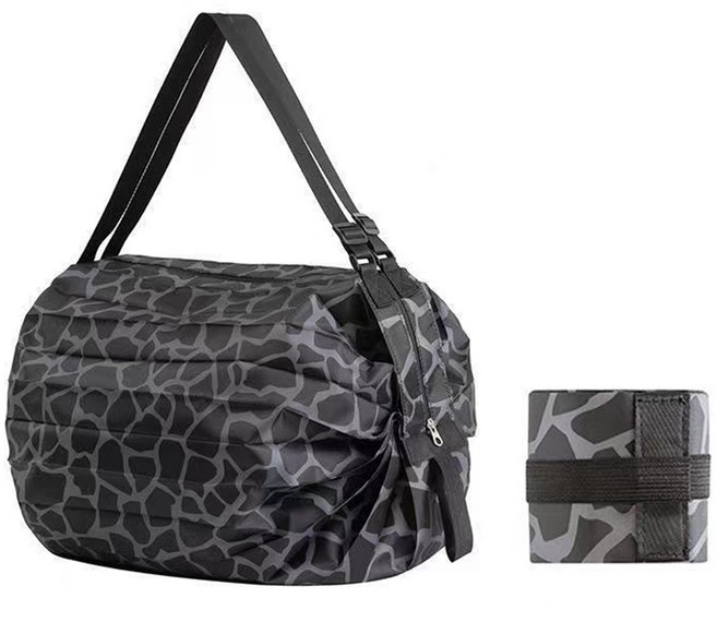 원이네 포켓 휴대용 장바구니, 호피 블랙, 1개