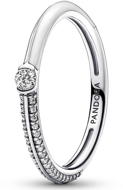 PANDORA 潘多拉 女款白色密鑲雙環戒指 192528C02 + 提袋 + 小卡組合