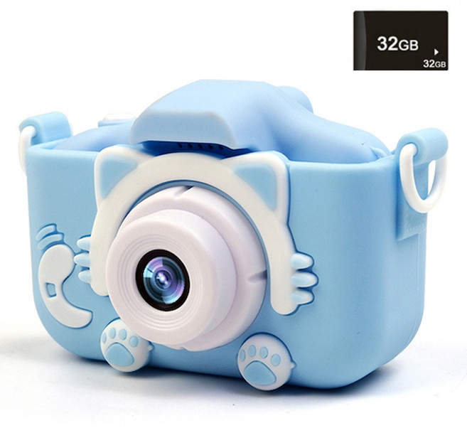 셀카 고화질 고양이 어린이 카메라 블루 + 메모리카드 32G 세트, 1세트