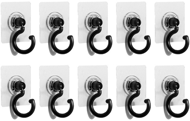 마켓플랜 무타공 회전 천장부착 다용도 후크 걸이, 블랙, 10개