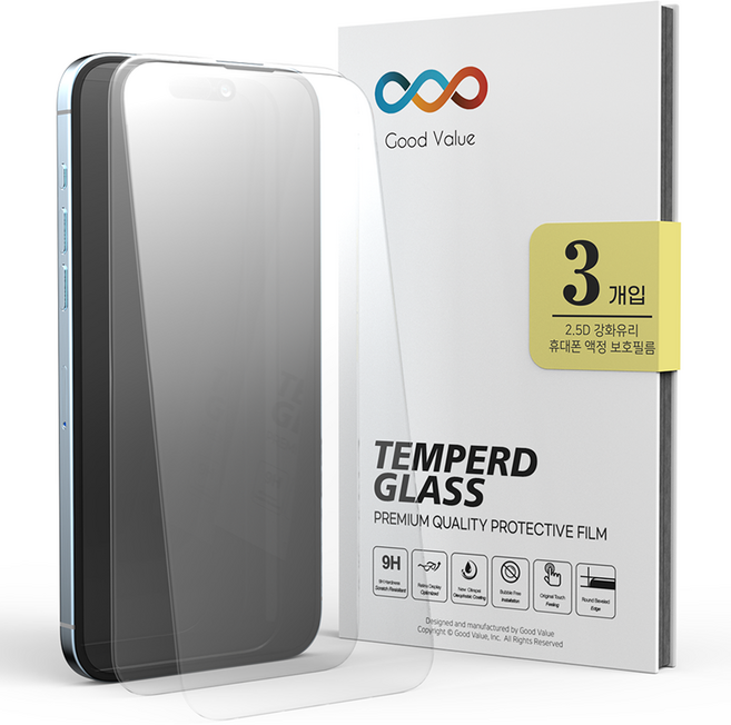 굿밸류 2.5D 강화유리 휴대폰 액정 보호필름 3p 세트, 1세트