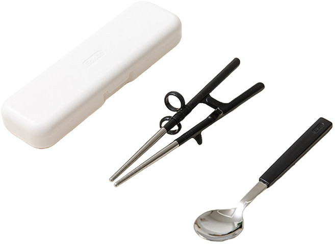 에디슨 주니어 스텐 젓가락 스푼 케이스 세트, 블랙, 젓가락 + 스푼 + 케이스, 1개