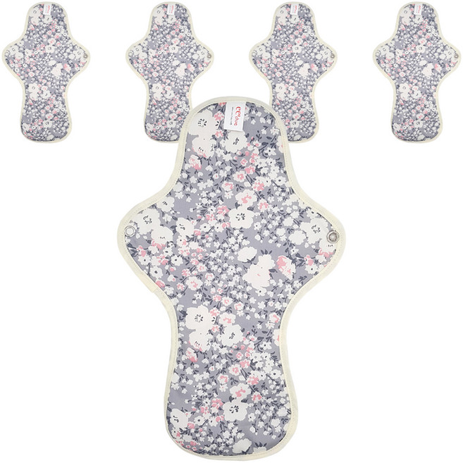 이채 순면 날개형 생리대 그레이플라워, 오버나이트, 5매입, 1개