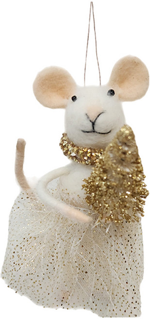 크리스마스 드레스 마우스 트리 오너먼트, 크림, 13cm, 1개