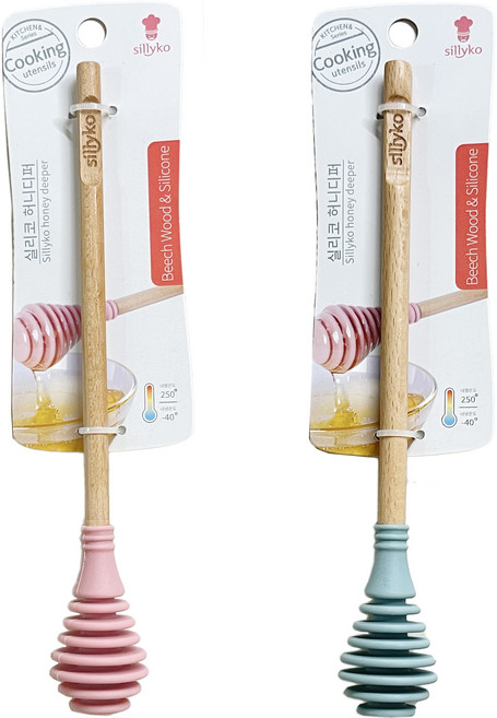 라쿠친 허니디퍼 꿀뜨개 꿀스푼 2종 세트 20.5cm, 민트 + 핑크, 1세트