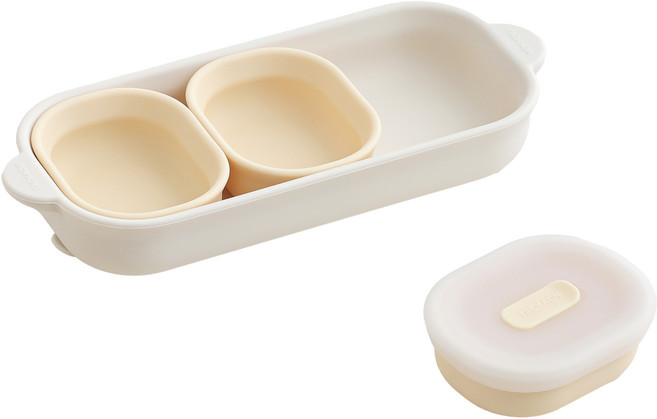 탁가온 국내 제조 유아용 123 실리콘 흡착 1구 식판 + 토핑볼 3p + 볼 뚜껑 3p 세트, 아이보리(식판), 옐로우(토핑볼), 1세트