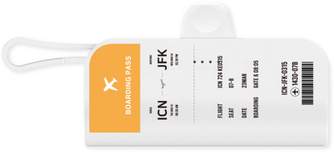 웨이브스튜디오 비행기티켓 펌핏 도킹 보조배터리 5000mAh 8핀 C타입케이블, 오렌지 탑승권