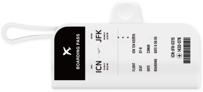 웨이브스튜디오 비행기티켓 펌핏 도킹 보조배터리 5000mAh C타입 8핀케이블, 블랙 탑승권