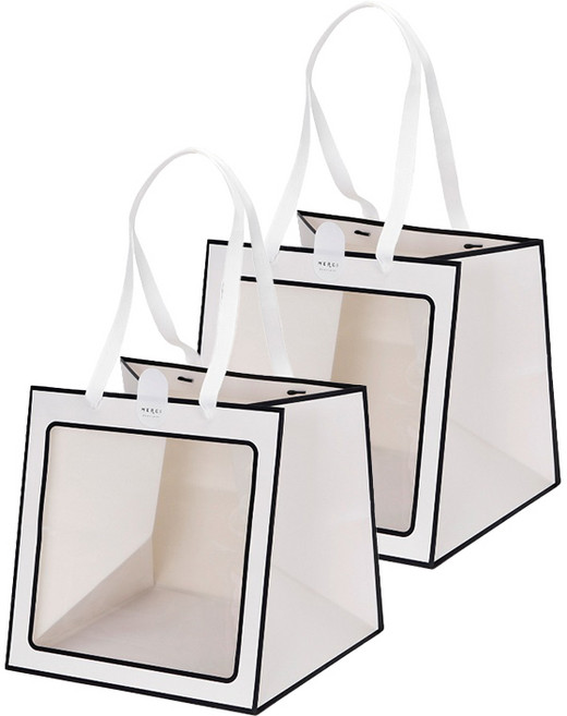 인디케이 투명창 선물쇼핑백 대 2p + 스티커 2p 세트, 화이트, 1세트