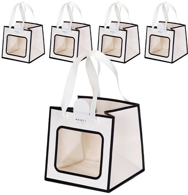 인디케이 투명창 선물쇼핑백 소 5p + 스티커 5p 세트, 화이트, 1세트