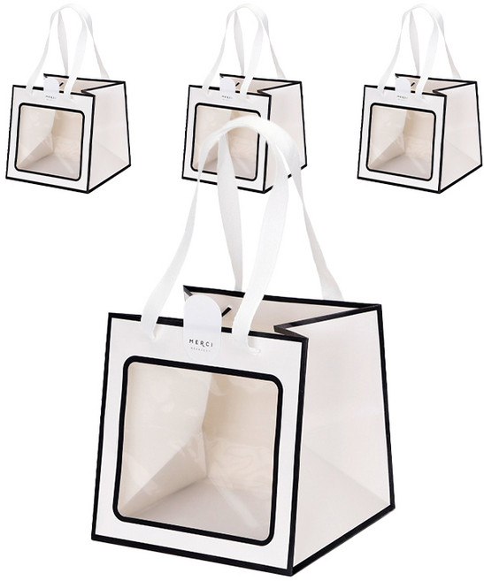 인디케이 투명창 선물쇼핑백 중 4p + 스티커 4p 세트, 화이트, 1세트