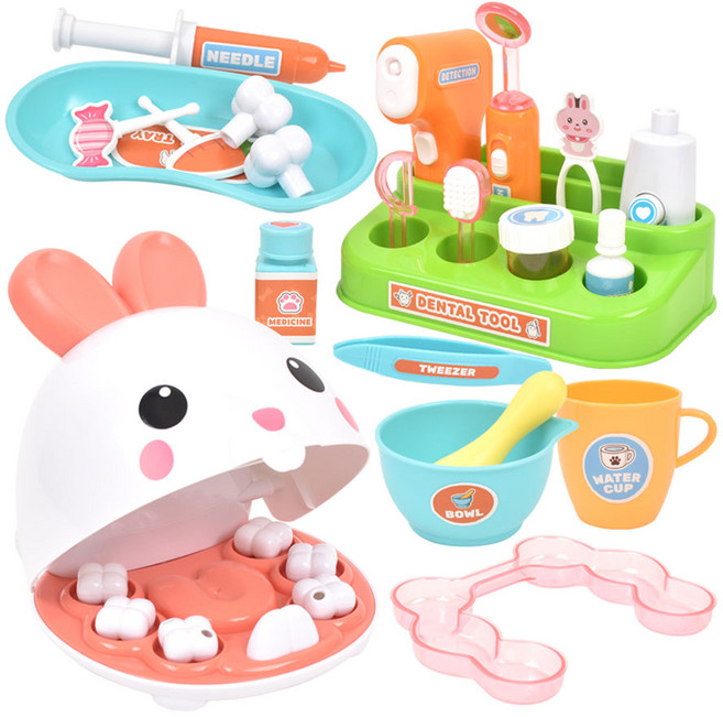 토끼 동물병원 치과 병원 양치놀이 진료키트, 혼합색상, 1세트