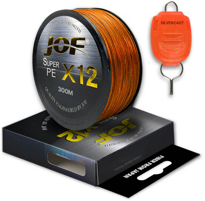 JOF SUPER PE 12股編織釣魚線 300m+Silver Cast 線擋, 橘色+隨機出貨(擋線器), 1套