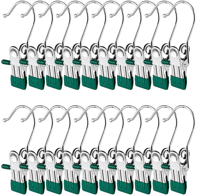 홈바내쓰 논슬립 다용도 스텐 집게걸이, 그린, 20개