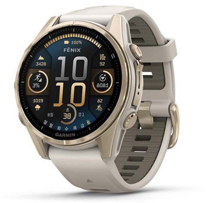 가민 피닉스 8 AMOLED 아웃도어 스마트워치 43mm, 소프트 골드, 3.3cm, GPS