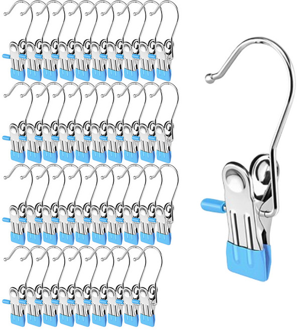 홈바내쓰 논슬립 다용도 스텐 집게걸이, 스카이, 40개