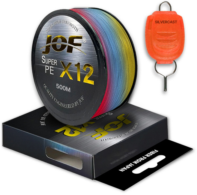 JOF 슈퍼 PE 12합사 낚시줄 500m +실버캐스트 라인 스토퍼 세트, 멀티컬러(낚시줄), 랜덤발송(라인스토퍼), 1세트