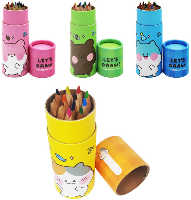 아가플러스 심플 우드 미니 색연필 4종 세트, 1세트, 12색