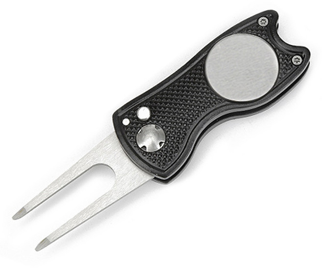 씨티컴퍼니 원터치 디봇 골프 포크, 블랙, 1개