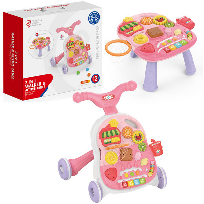 하늘썬별 2 in 1 과일 아기걸음마 러닝테이블 걸음마보조기, 핑크, 1세트