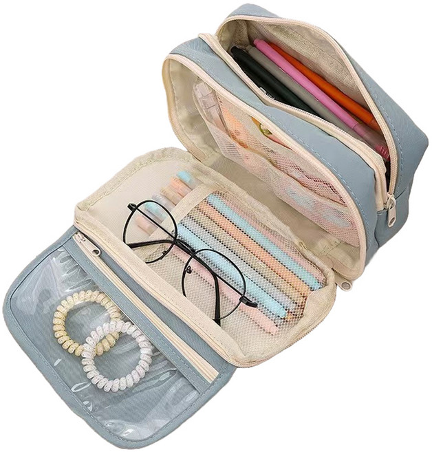 씨티컴퍼니 대용량 PVC 투명 필통, 블루, 1개