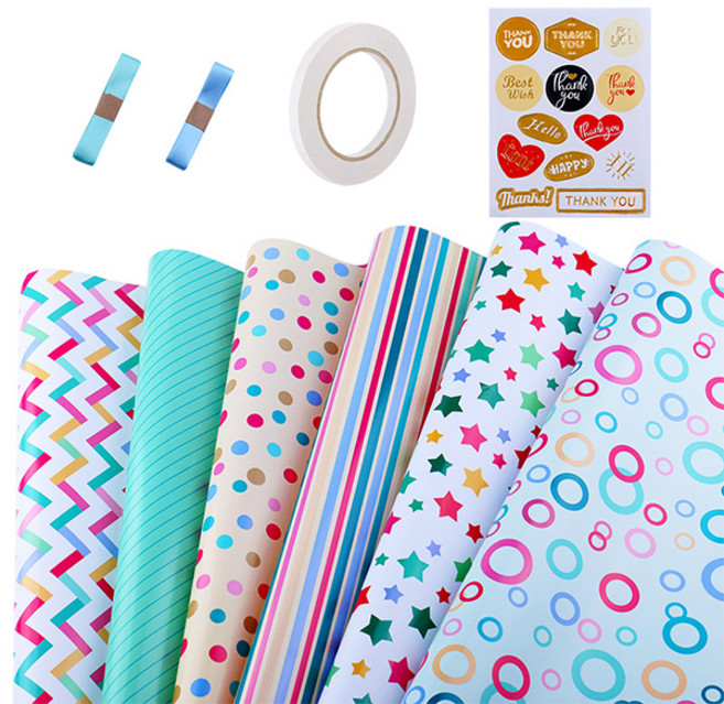 ABM 민트 생일선물 포장지 6p 세트, 혼합색상, 1세트