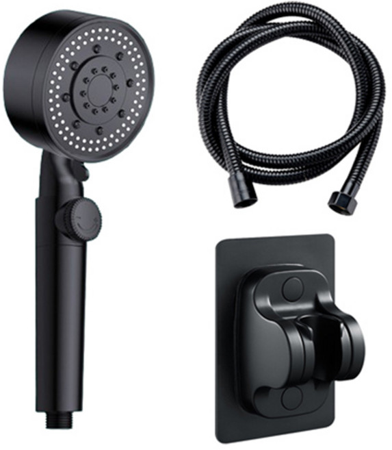 아리코 5단 수압조절 초강력 샤워기 헤드 + 호스 + 거치대 세트, 1개, 블랙