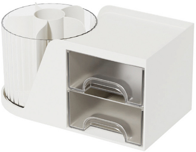 마다꾸미 회전형 연필 꽂이 화장품 정리함 미니 수납함 서랍 + 꽂이, 화이트, 1개