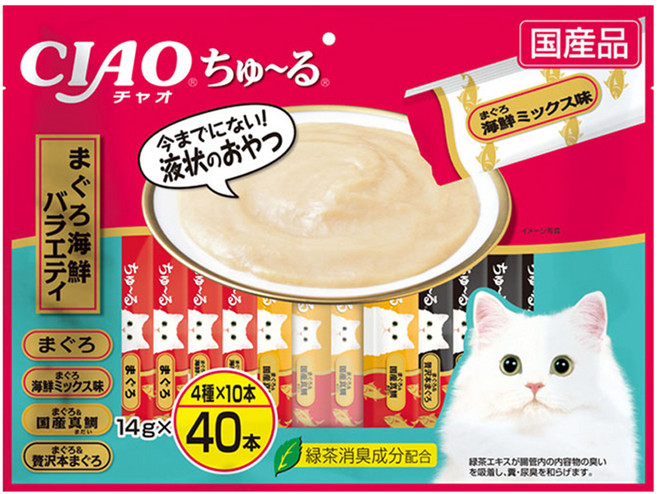 이나바 고양이 챠오츄르 버라이어티 간식, 혼합맛(참치/해산물), 560g, 1개