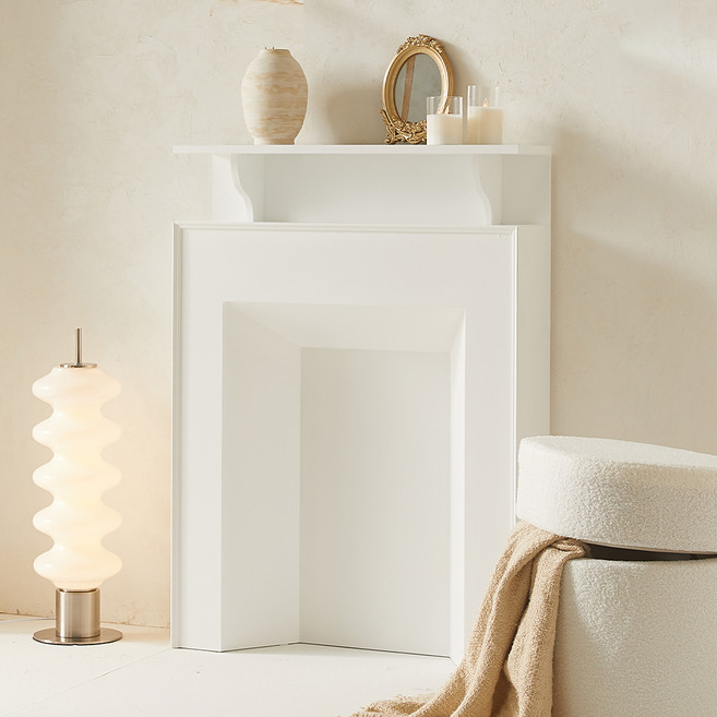 퍼피노 벽난로 콘솔 스퀘어 장식 선반장 700 방문설치, 화이트