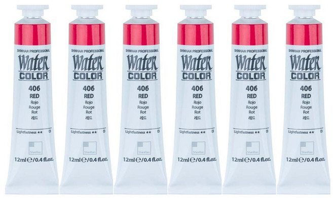 신한화구 전문가 수채화 Tube 406 레드 6p, 12ml, 1색