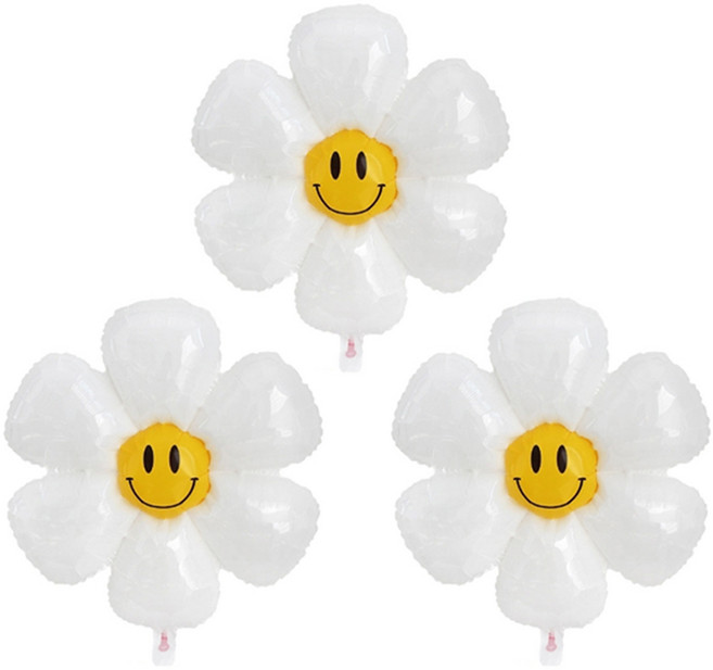 파티공구 스마일 데이지꽃 풍선 대형, 화이트, 3개