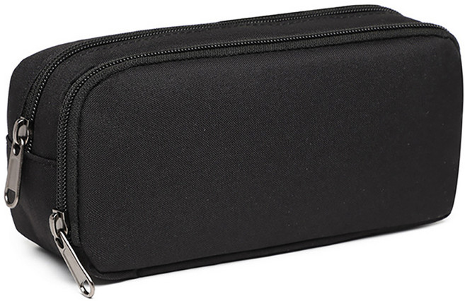 씨티컴퍼니 이중지퍼 경량 파우치 필통, 블랙, 1개