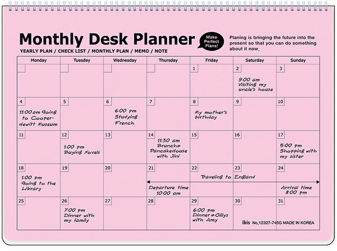 아이비스 PP 탁상용 먼슬리 플래너, 연핑크, 1개