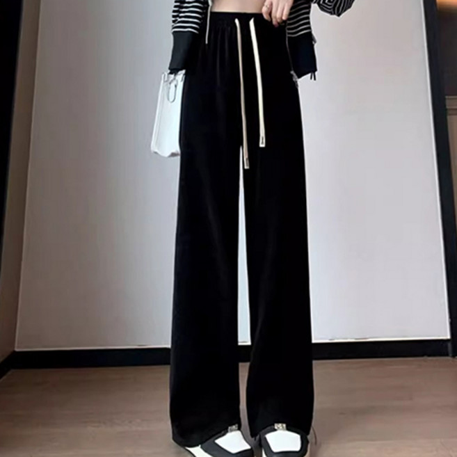 Elsso 女款保暖刷毛燈芯絨鬆緊帶寬版闊腿褲