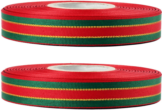 노크원 구츄리 리본 15mm, 초록 + 빨강, 3개, 27m