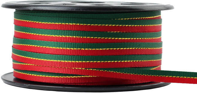 노크원 구츄리 리본 6mm, 초록 + 빨강, 1개, 90m