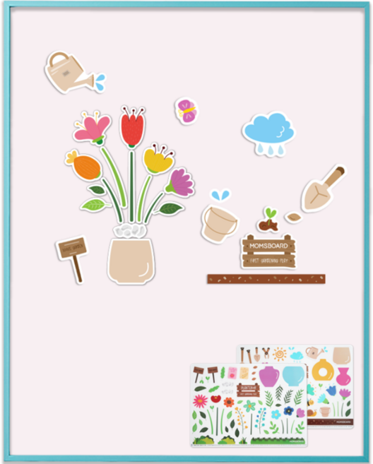 맘스보드 큐브보드 + 가드닝 자석놀이 세트, 쥬얼터콰이즈(몰딩) + 파우더핑크(보드), 1개