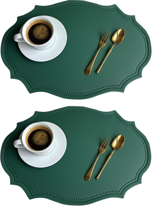 더자카 북유럽 가죽 투톤 테이블 매트, 그린, FREE(43 x 30 cm), 2개