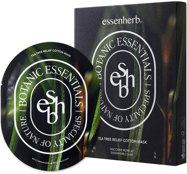 essenherb 茶樹舒緩棉質面膜, 1個, 5入